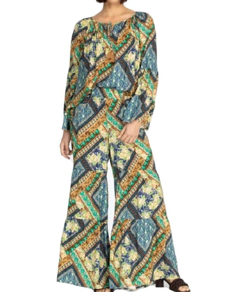 Front of a model wearing a size L Rivera Tiered Pants in Multi in Multi by Johnny Was. | dia_product_style_image_id:338105